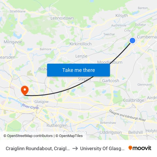 Craiglinn Roundabout, Craiglinn to University Of Glasgow map
