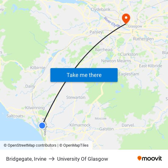 Bridgegate, Irvine to University Of Glasgow map