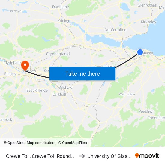 Crewe Toll, Crewe Toll Roundabout to University Of Glasgow map