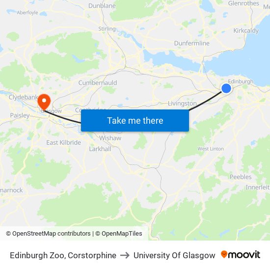 Edinburgh Zoo, Corstorphine to University Of Glasgow map