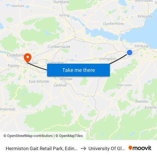 Hermiston Gait Retail Park, Edinburgh Park to University Of Glasgow map