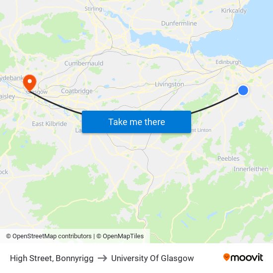 High Street, Bonnyrigg to University Of Glasgow map