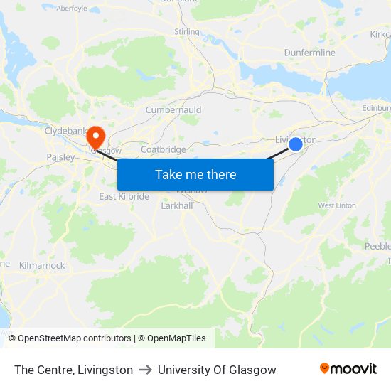 The Centre, Livingston to University Of Glasgow map