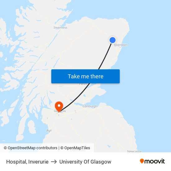 Hospital, Inverurie to University Of Glasgow map