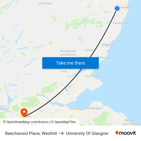Beechwood Place, Westhill to University Of Glasgow map