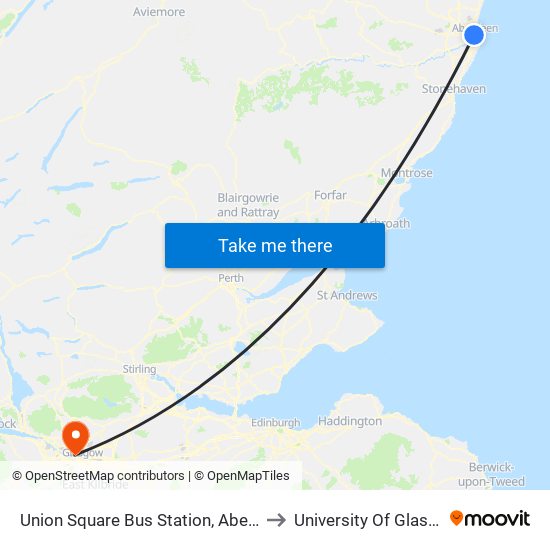 Union Square Bus Station, Aberdeen to University Of Glasgow map