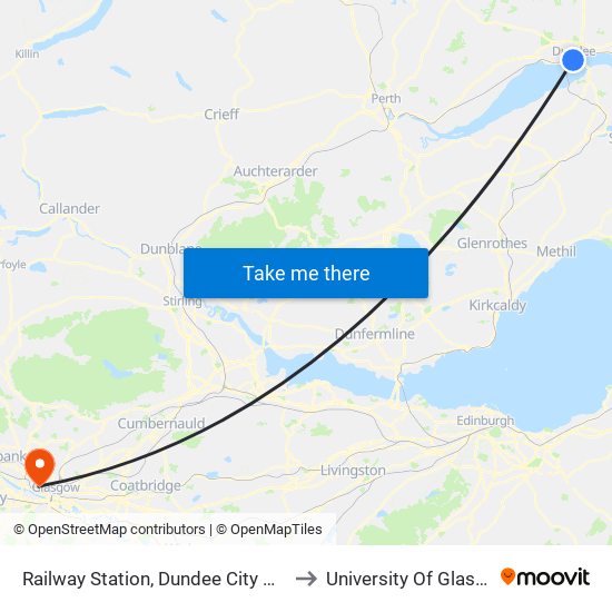 Railway Station, Dundee City Centre to University Of Glasgow map