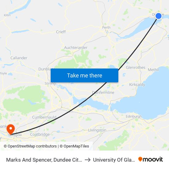 Marks And Spencer, Dundee City Centre to University Of Glasgow map
