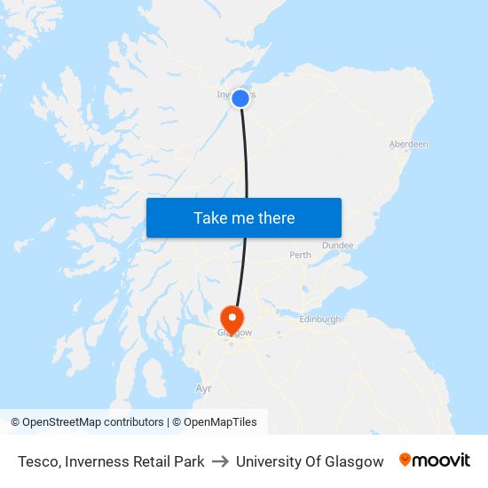 Tesco, Inverness Retail Park to University Of Glasgow map