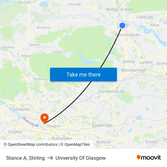 Stance A, Stirling to University Of Glasgow map