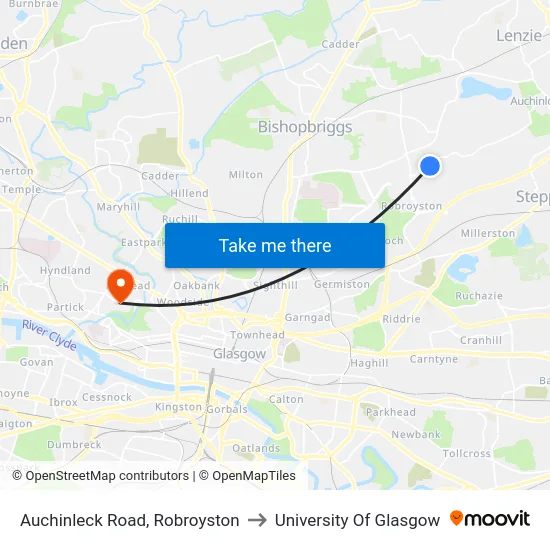 Auchinleck Road, Robroyston to University Of Glasgow map