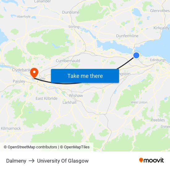 Dalmeny to University Of Glasgow map