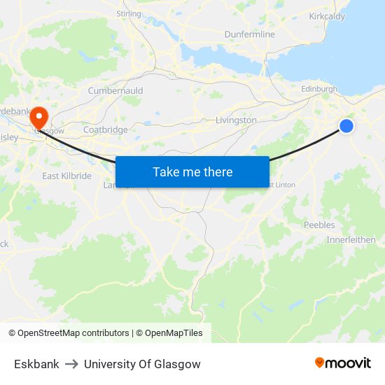 Eskbank to University Of Glasgow map