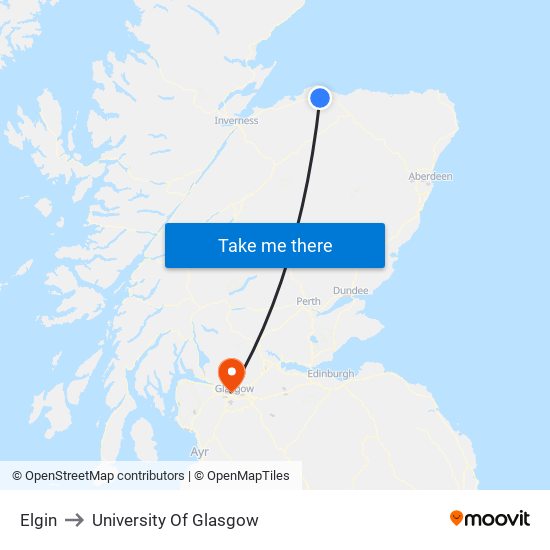 Elgin to University Of Glasgow map