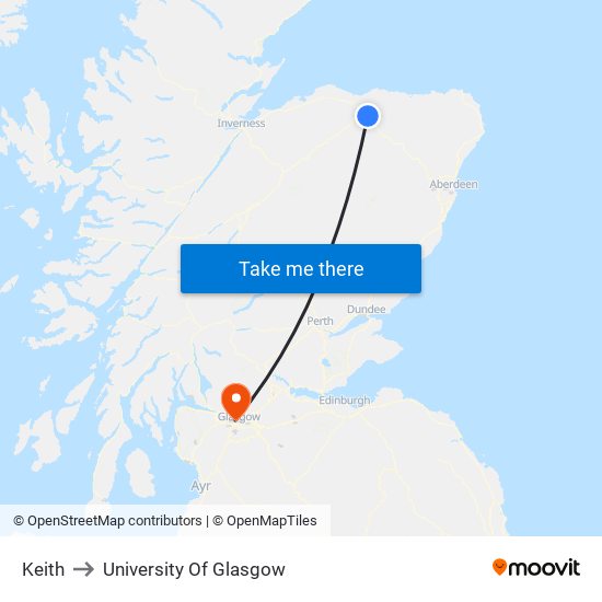 Keith to University Of Glasgow map