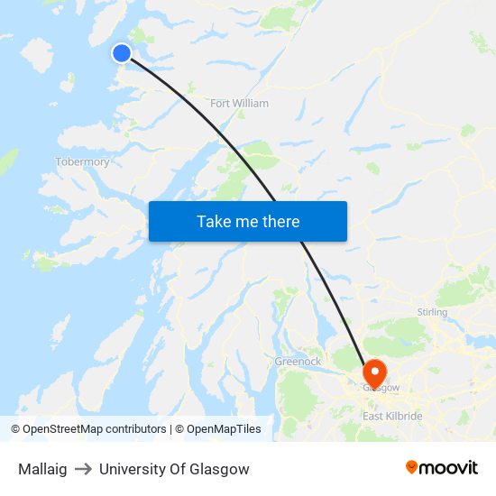 Mallaig to University Of Glasgow map