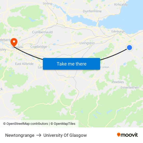 Newtongrange to University Of Glasgow map