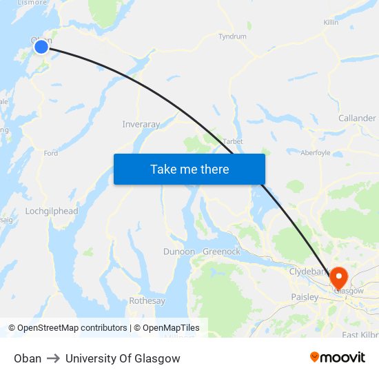Oban to University Of Glasgow map