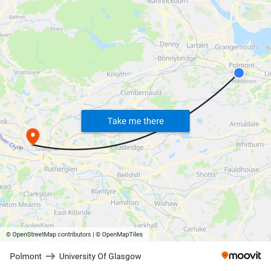 Polmont to University Of Glasgow map