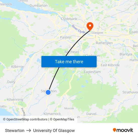 Stewarton to University Of Glasgow map