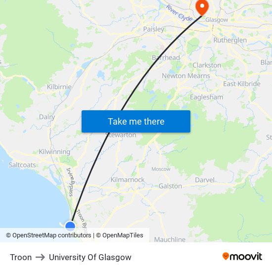 Troon to University Of Glasgow map