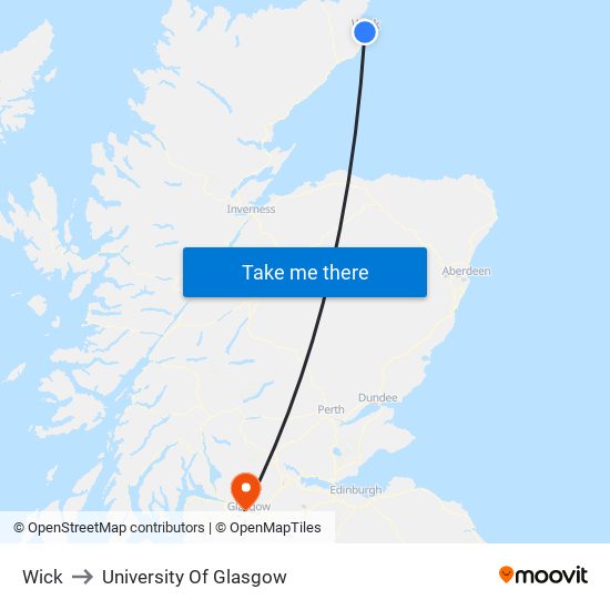Wick to University Of Glasgow map