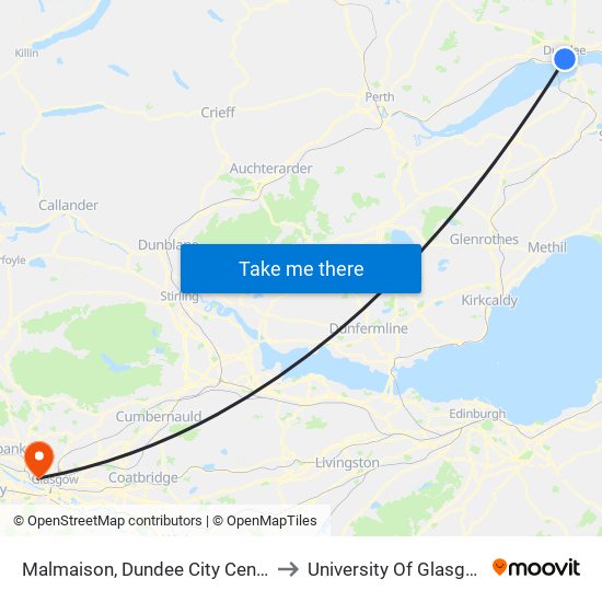 Malmaison, Dundee City Centre to University Of Glasgow map
