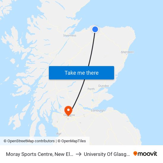 Moray Sports Centre, New Elgin to University Of Glasgow map