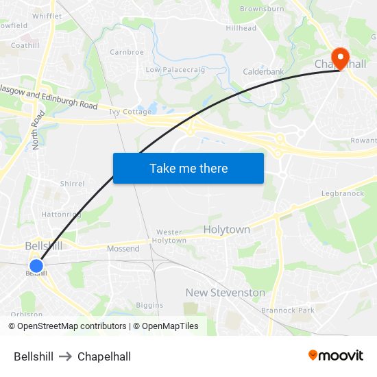 Bellshill to Chapelhall map