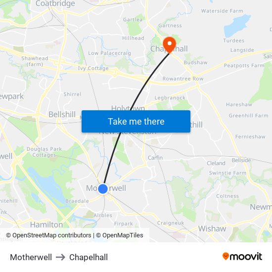 Motherwell to Chapelhall map