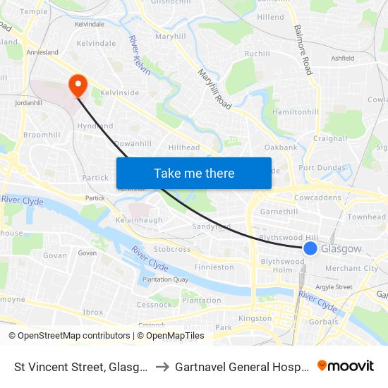 St Vincent Street, Glasgow to Gartnavel General Hospital map