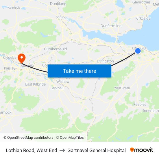 Lothian Road, West End to Gartnavel General Hospital map