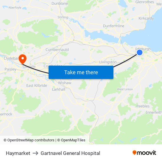 Haymarket to Gartnavel General Hospital map