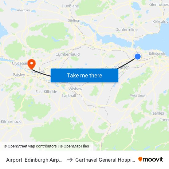 Airport, Edinburgh Airport to Gartnavel General Hospital map