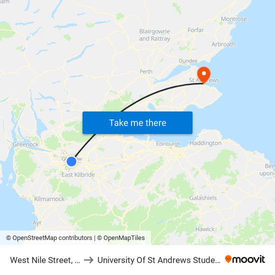 West Nile Street, Glasgow to University Of St Andrews Student Association map