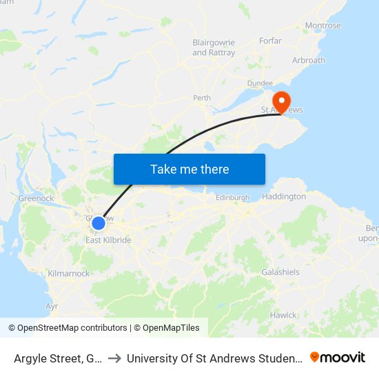 Argyle Street, Glasgow to University Of St Andrews Student Association map