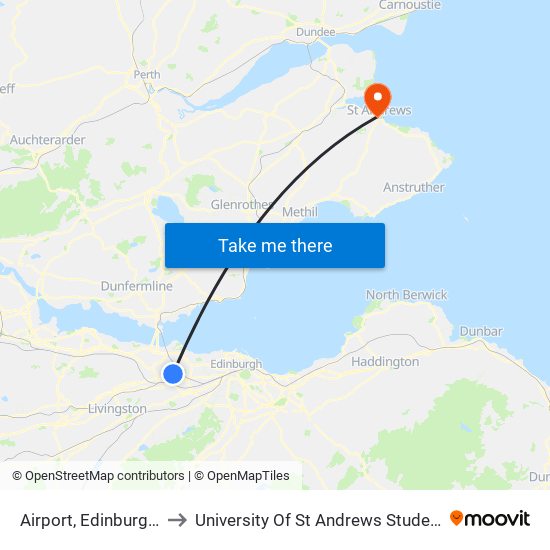 Airport, Edinburgh Airport to University Of St Andrews Student Association map