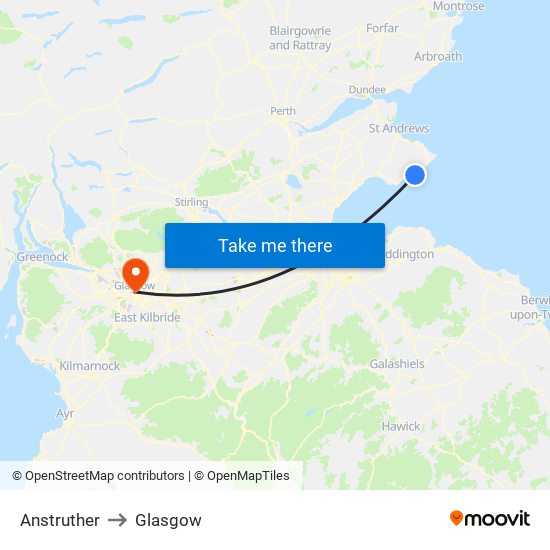 Anstruther to Glasgow map