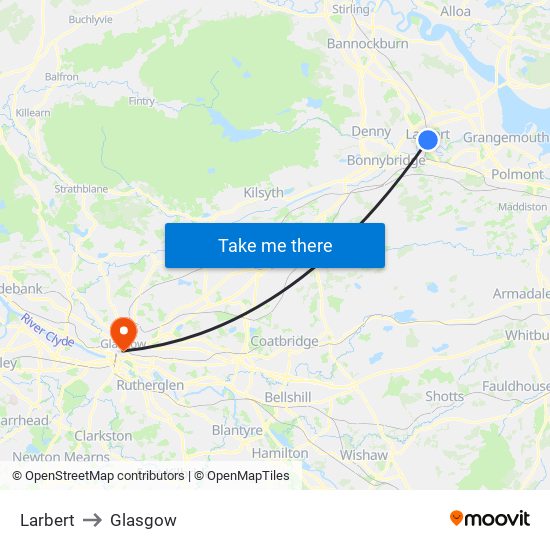 Larbert to Glasgow map