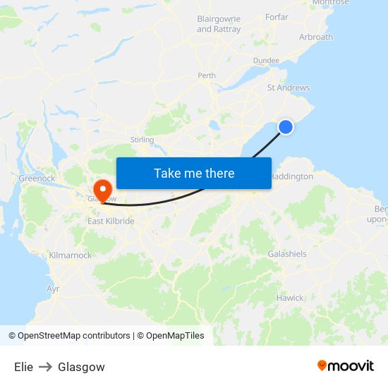 Elie to Glasgow map