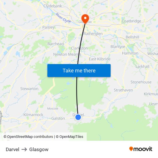 Darvel to Glasgow map