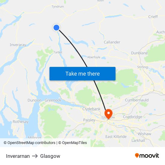 Inverarnan to Glasgow map