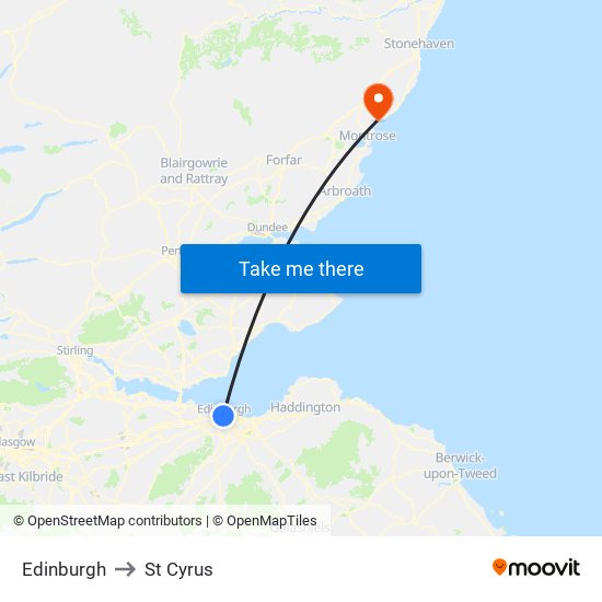 Edinburgh to St Cyrus map