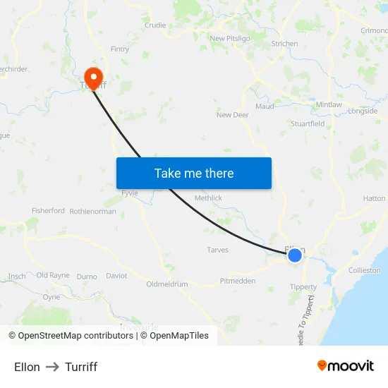 Ellon to Turriff map