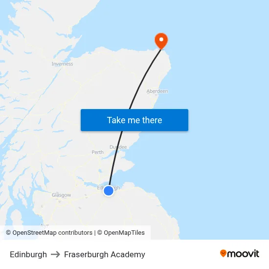 Edinburgh to Fraserburgh Academy map