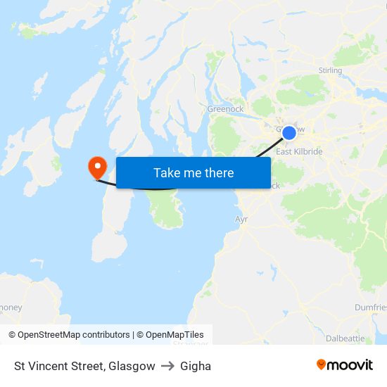 St Vincent Street, Glasgow to Gigha map