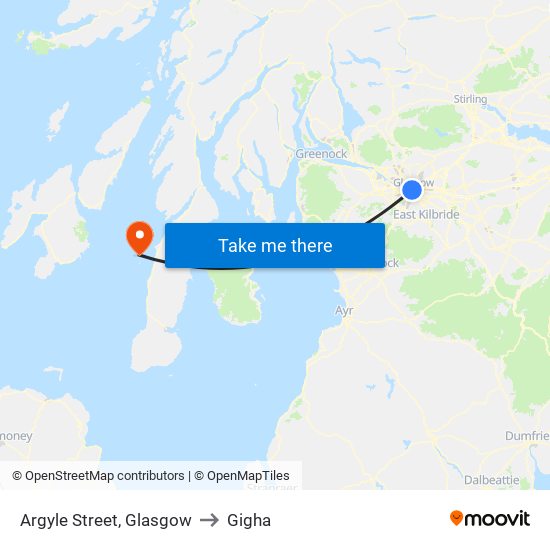 Argyle Street, Glasgow to Gigha map