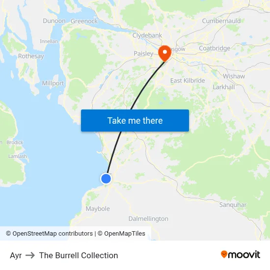 Ayr to The Burrell Collection map