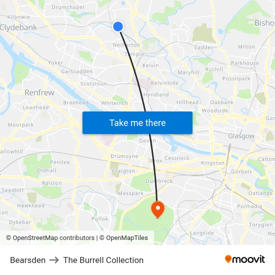Bearsden to The Burrell Collection map