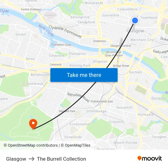Glasgow to The Burrell Collection map